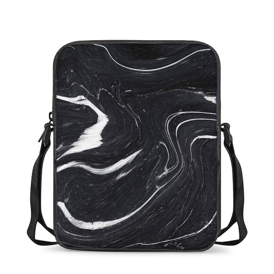 Black White Liquid Marble Print Rectangular Crossbody Bag