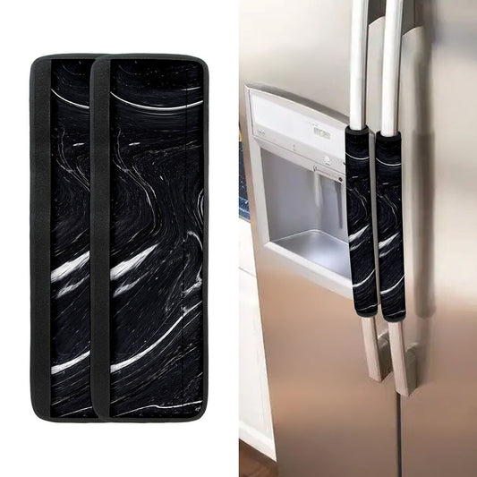 Black White Liquid Marble Print Refrigerator Handle Covers