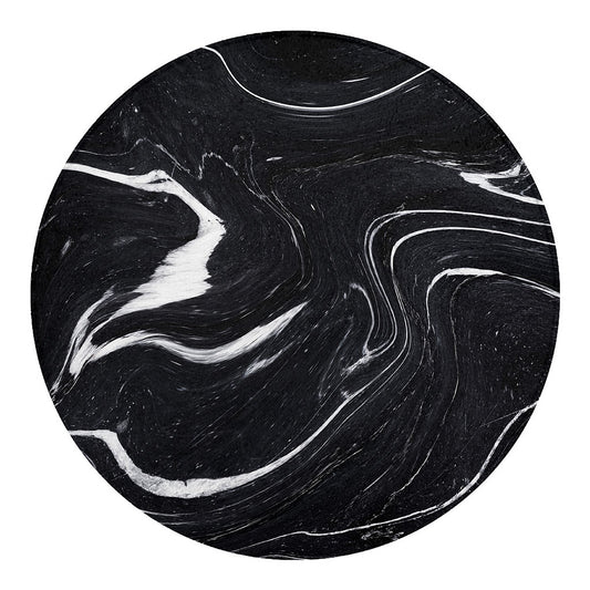 Black White Liquid Marble Print Round Blanket