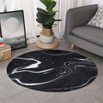 Black White Liquid Marble Print Round Rug