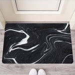 Black White Liquid Marble Print Rubber Doormat