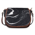Black White Liquid Marble Print Saddle Bag
