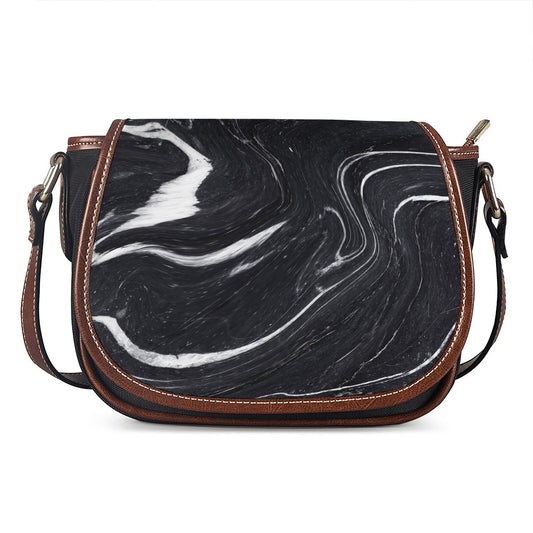 Black White Liquid Marble Print Saddle Bag