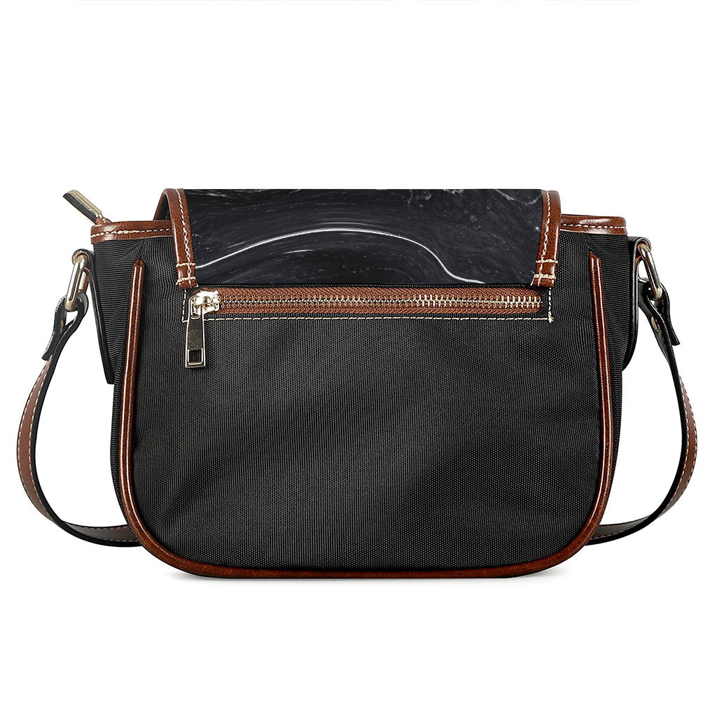 Black White Liquid Marble Print Saddle Bag