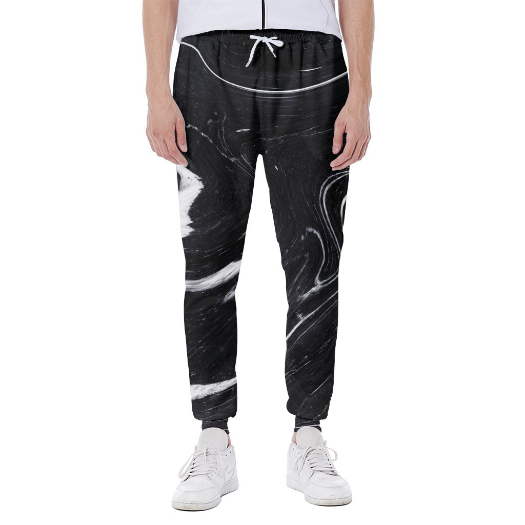 Black White Liquid Marble Print Scuba Joggers