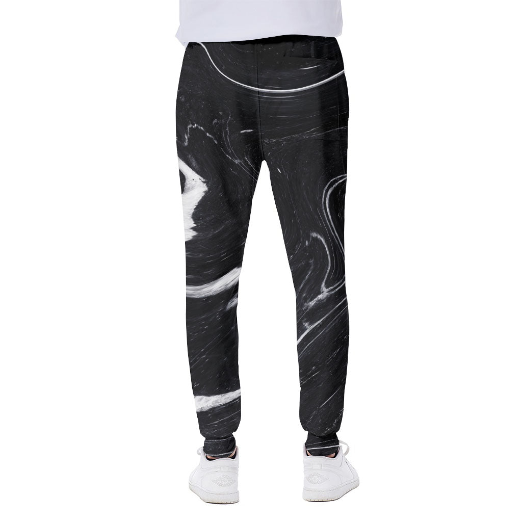 Black White Liquid Marble Print Scuba Joggers