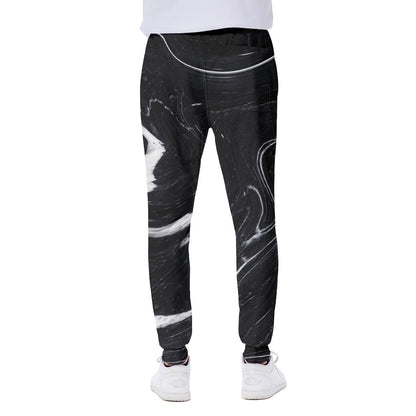 Black White Liquid Marble Print Scuba Joggers