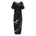 Black White Liquid Marble Print Short Sleeve Long Nightdress