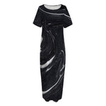 Black White Liquid Marble Print Short Sleeve Long Nightdress