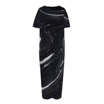 Black White Liquid Marble Print Short Sleeve Long Nightdress