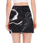 Black White Liquid Marble Print Side Slit Mini Skirt