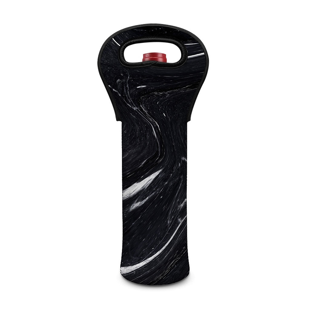Black White Liquid Marble Print Single Neoprene Wine Tote
