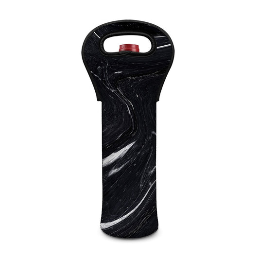Black White Liquid Marble Print Single Neoprene Wine Tote
