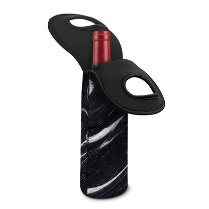 Black White Liquid Marble Print Single Neoprene Wine Tote