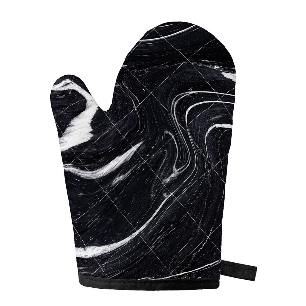 Black White Liquid Marble Print Single Oven Mitt