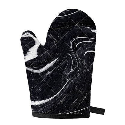 Black White Liquid Marble Print Single Oven Mitt