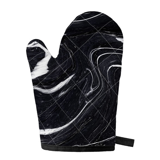 Black White Liquid Marble Print Single Oven Mitt