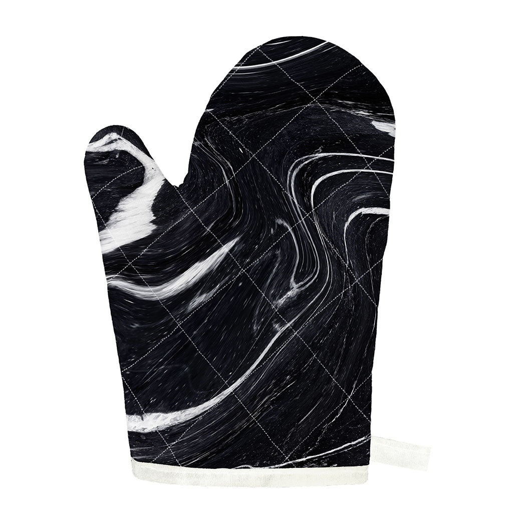 Black White Liquid Marble Print Single Oven Mitt