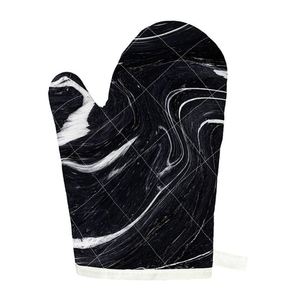 Black White Liquid Marble Print Single Oven Mitt