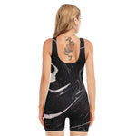 Black White Liquid Marble Print Sleeveless One Piece Swimsuit