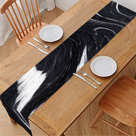 Black White Liquid Marble Print Table Runner