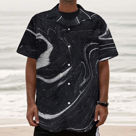 Black White Liquid Marble Print Textured Short Sleeve Shirt