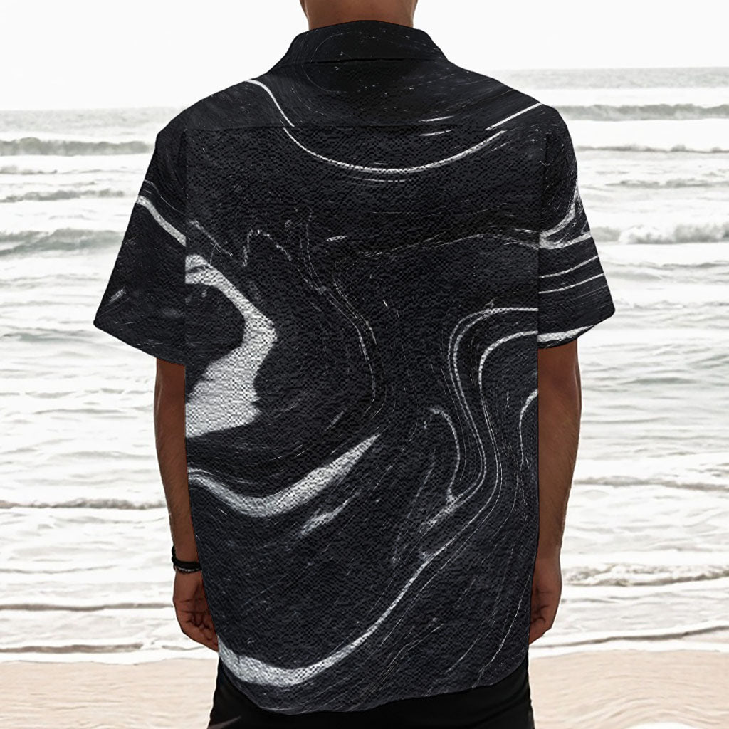 Black White Liquid Marble Print Textured Short Sleeve Shirt