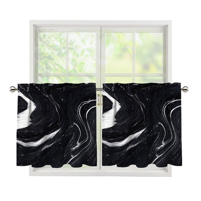 Black White Liquid Marble Print Tier Curtains