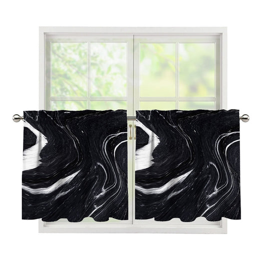 Black White Liquid Marble Print Tier Curtains