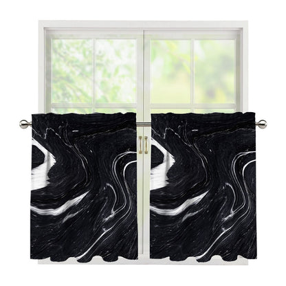Black White Liquid Marble Print Tier Curtains