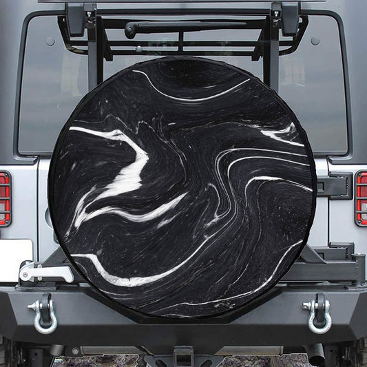 Black White Liquid Marble Print Tire Cover