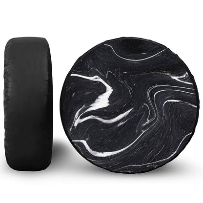 Black White Liquid Marble Print Tire Cover