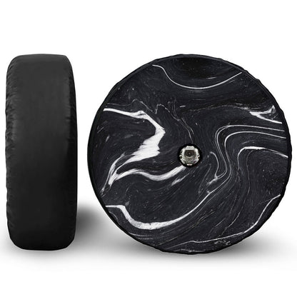 Black White Liquid Marble Print Tire Cover With Camera Hole