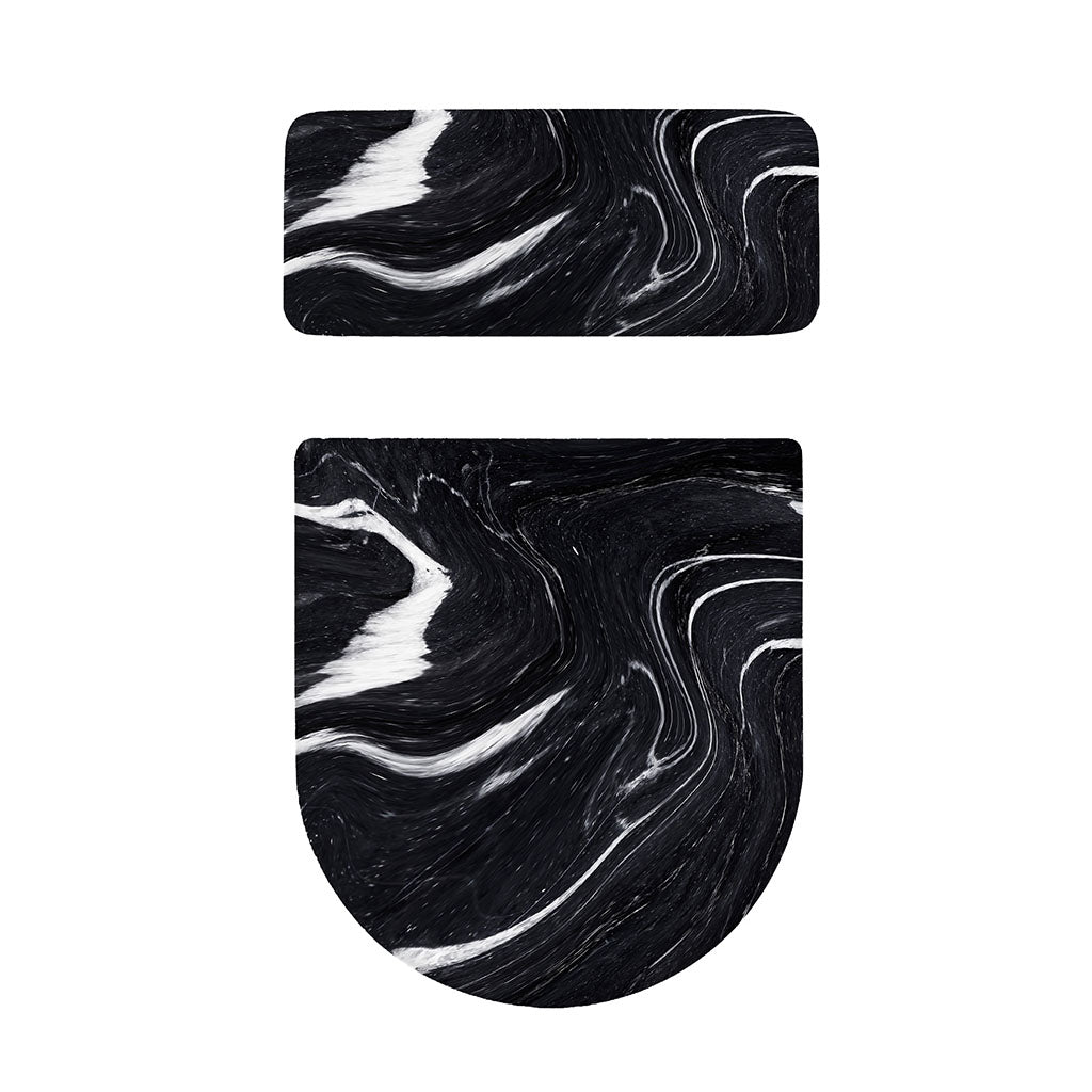 Black White Liquid Marble Print Toilet Lid And Tank Cover Set