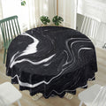 Black White Liquid Marble Print Waterproof Round Tablecloth