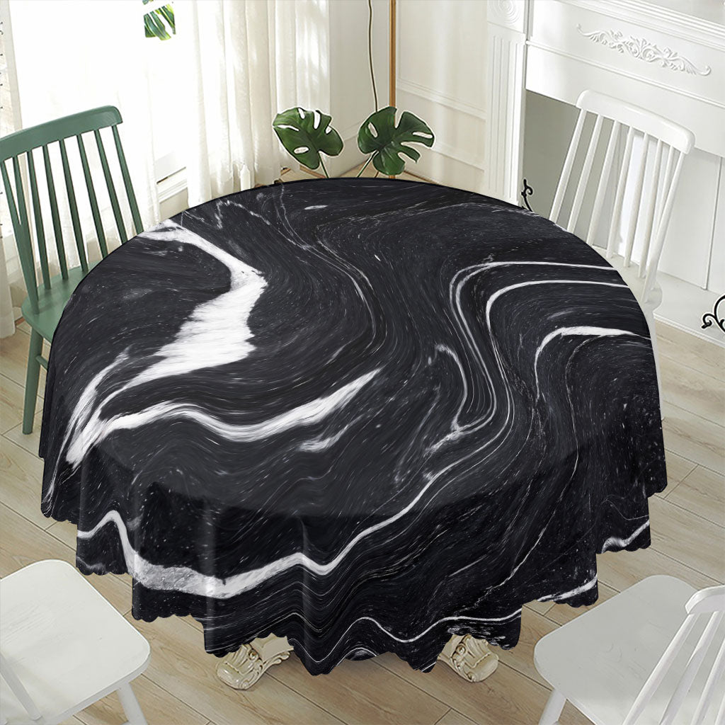 Black White Liquid Marble Print Waterproof Round Tablecloth