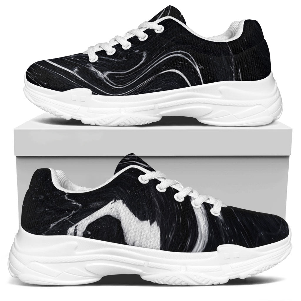 Black White Liquid Marble Print White Chunky Shoes