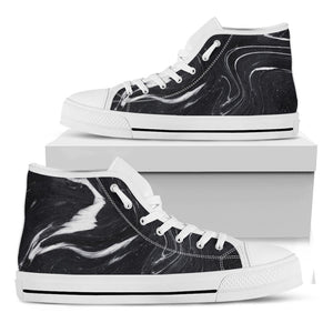 Black White Liquid Marble Print White High Top Sneakers