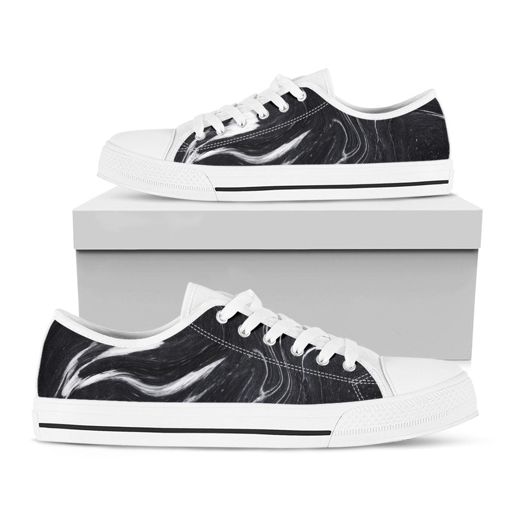 Black White Liquid Marble Print White Low Top Sneakers