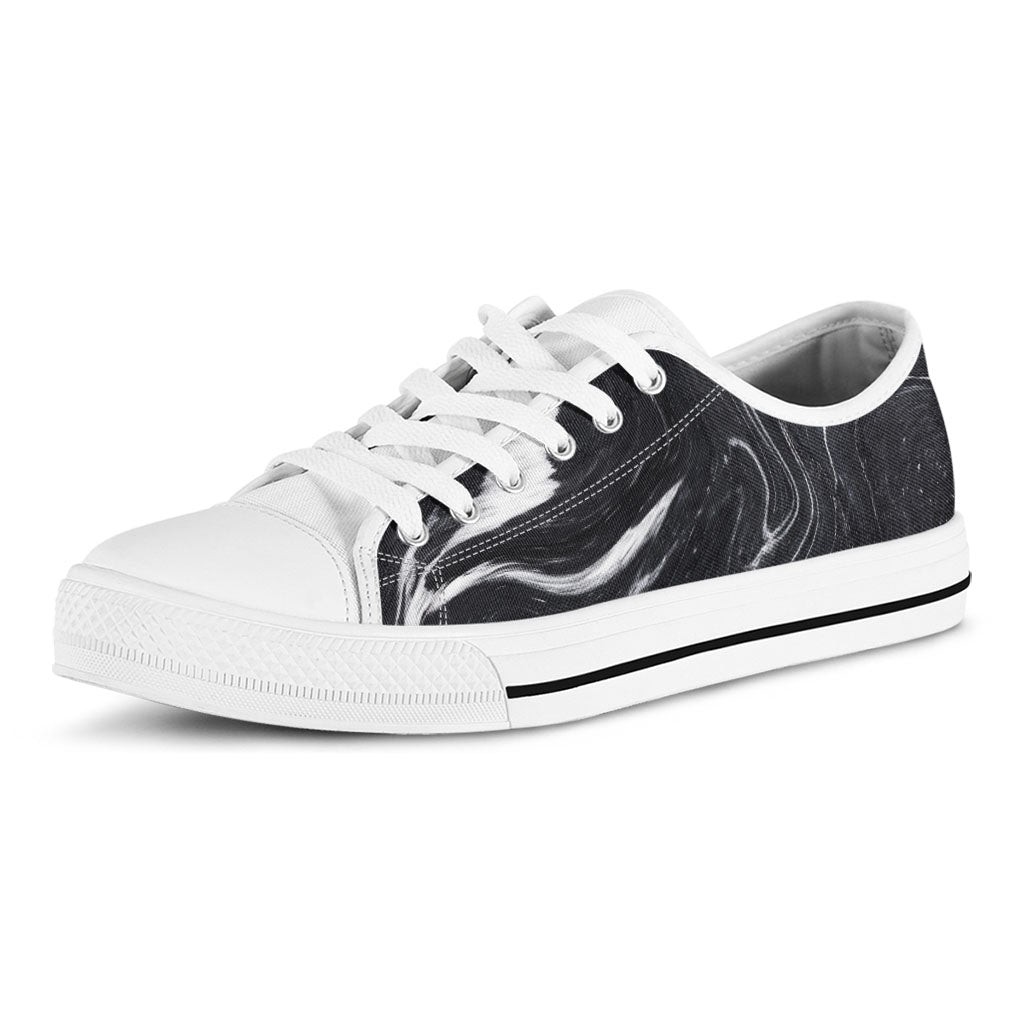 Black White Liquid Marble Print White Low Top Sneakers