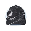 Black White Liquid Marble Print White Mesh Trucker Hat