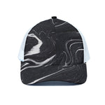 Black White Liquid Marble Print White Mesh Trucker Cap