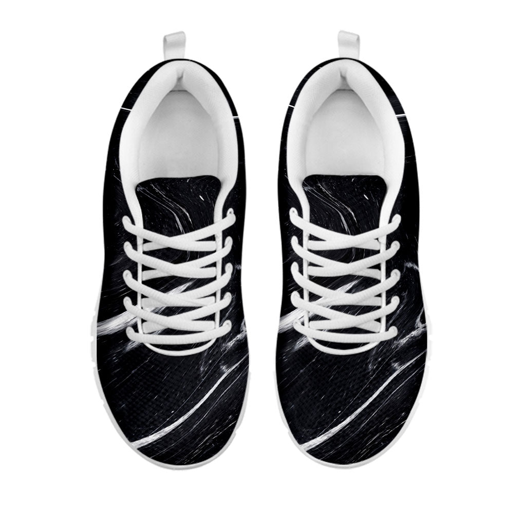 Black White Liquid Marble Print White Running Shoes