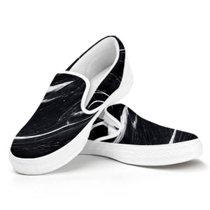 Black White Liquid Marble Print White Slip On Sneakers