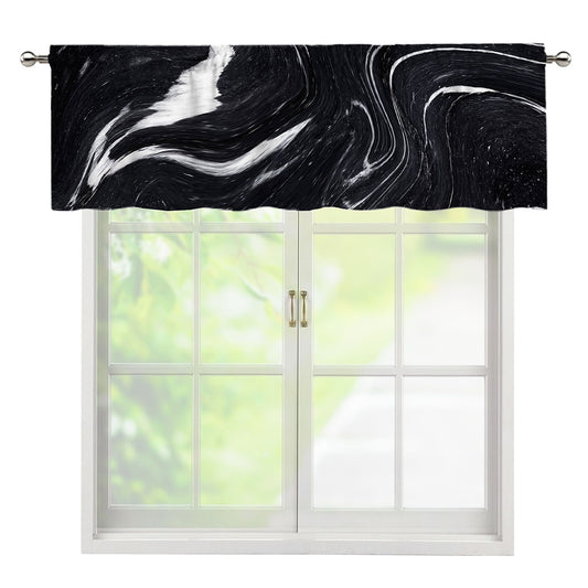 Black White Liquid Marble Print Window Valance