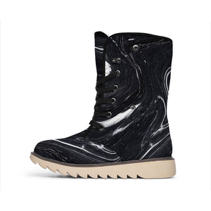 Black White Liquid Marble Print Winter Boots