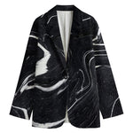 Black White Liquid Marble Print Women's Blazer