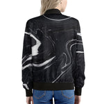 Black White Liquid Marble Print Women's Bomber Jacket