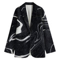 Black White Liquid Marble Print Women's Cotton Blazer