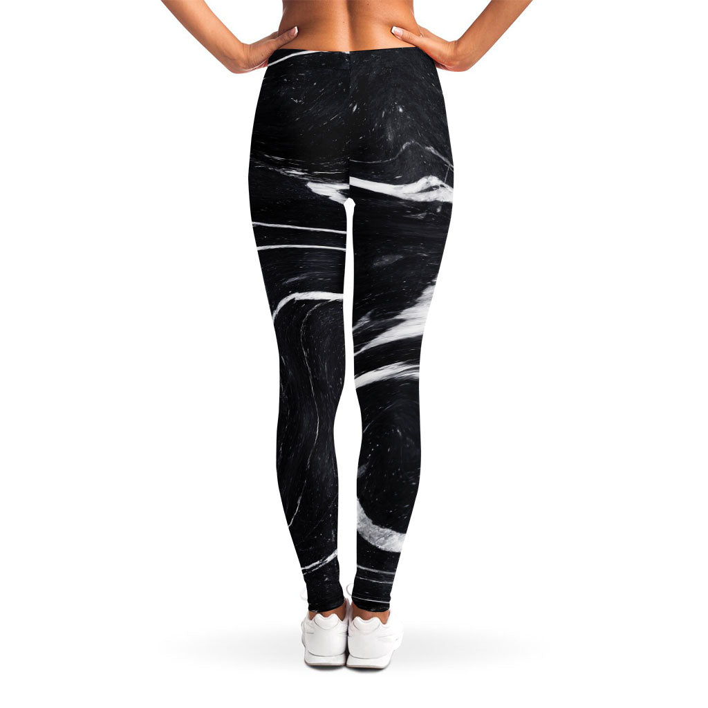 Black White Liquid Marble Print Women's Leggings